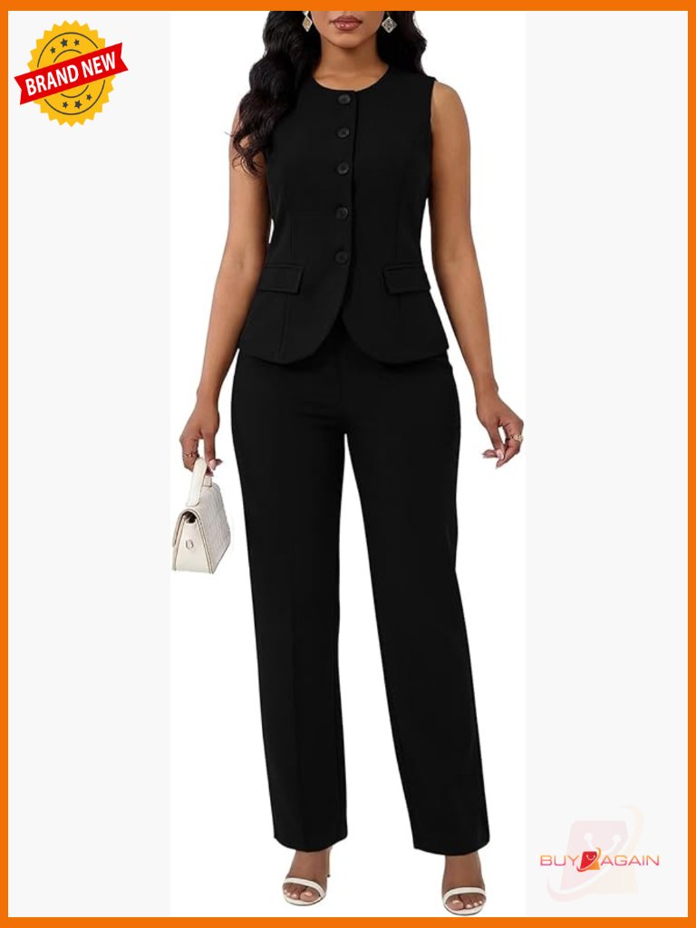 2 Piece Vest And Pants Suit Set Sleeveless Blazer Business Casual Outfits